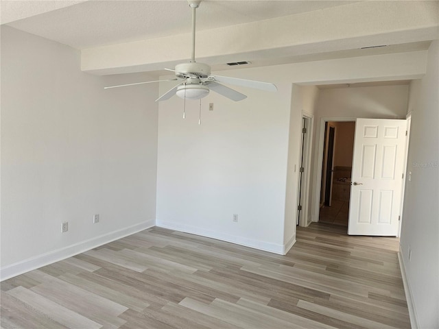 unfurnished room featuring light hardwood / wood-style floors and ceiling fan