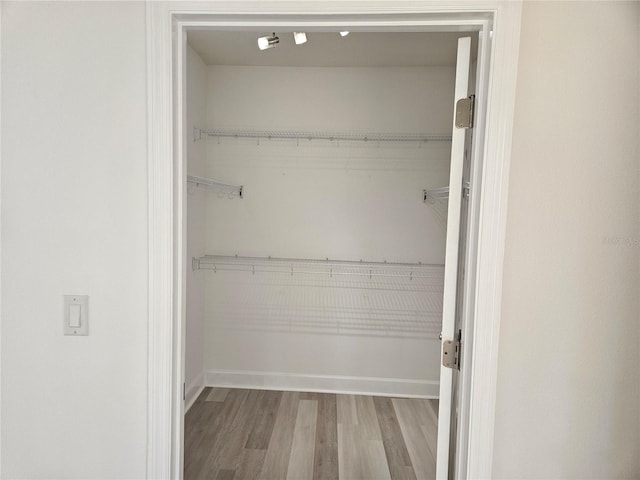 spacious closet featuring light hardwood / wood-style flooring