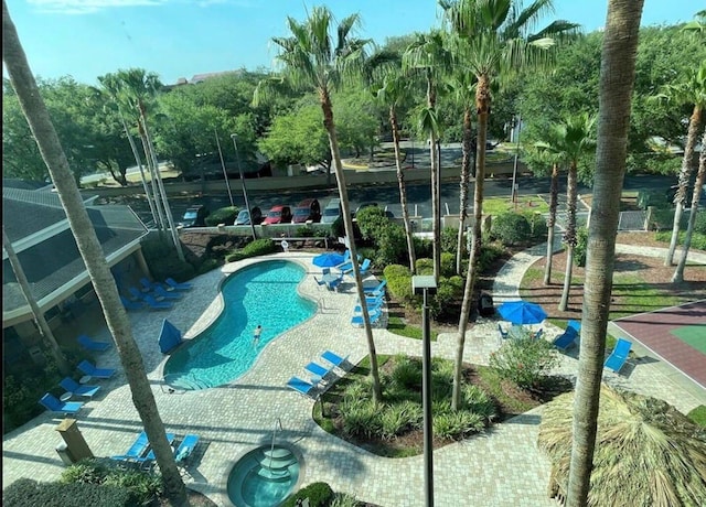 view of pool featuring a patio