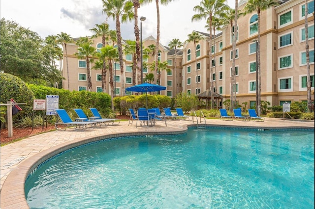 view of pool with a gazebo and a patio