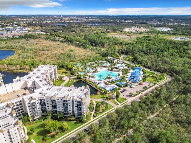 aerial view featuring a water view