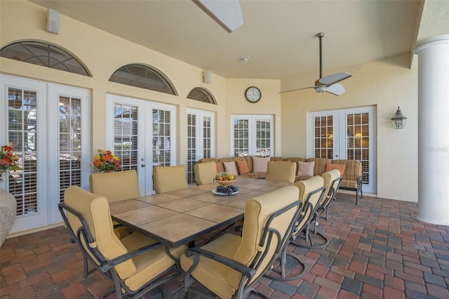 6443 Cartmel Ln, Windermere, FL 34786 - view of patio / terrace featuring ceiling fan, french doors, outdoor dining area, and outdoor lounge area