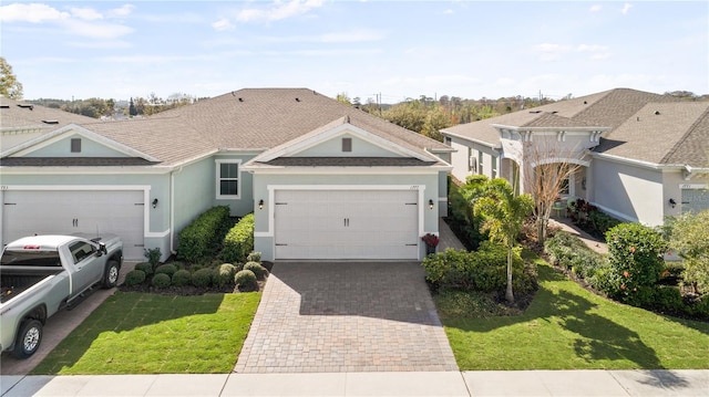 view of front facade featuring a front yard and a garage