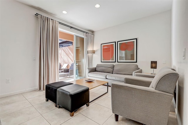 living room with light tile floors