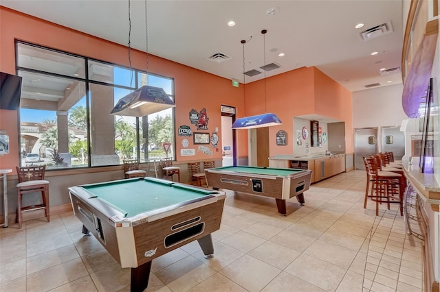 playroom with light tile flooring and billiards