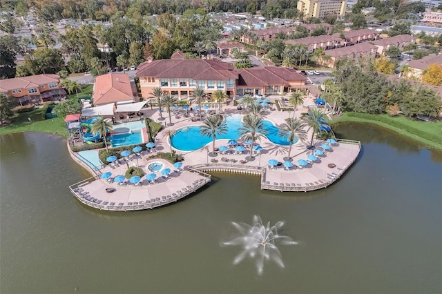 aerial view with a water view