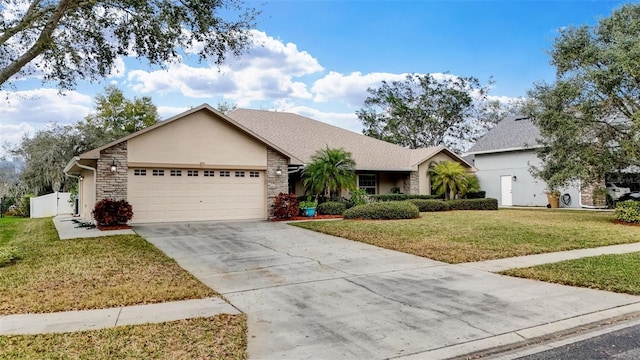 ranch-style house with a front lawn and a garage