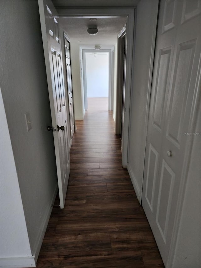 hallway with dark hardwood / wood-style flooring