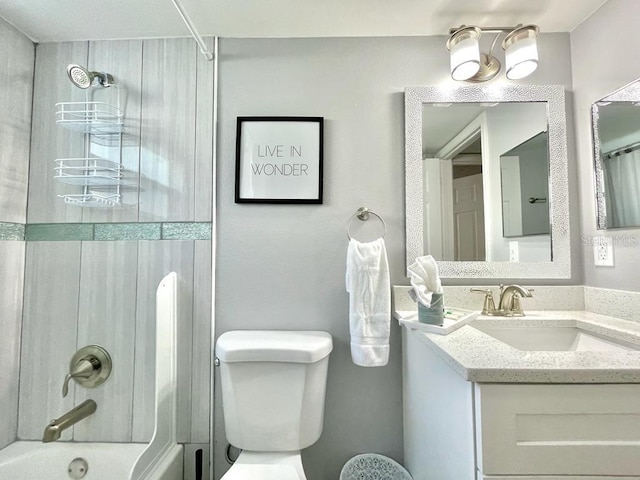 full bathroom featuring  shower combination, toilet, and oversized vanity