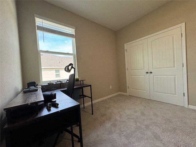 view of carpeted home office