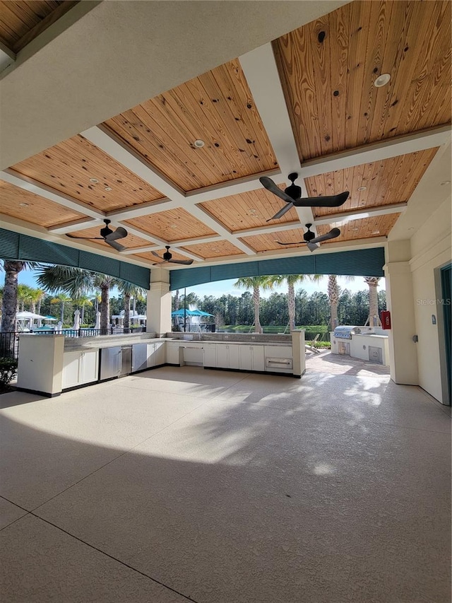 interior space featuring ceiling fan