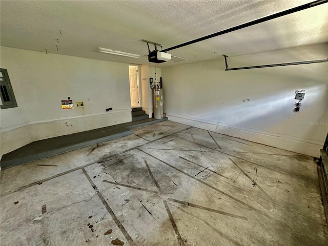 garage featuring a garage door opener and water heater