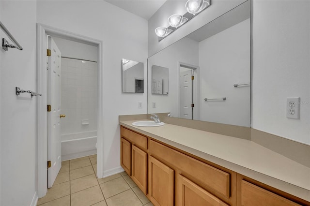 bathroom with tile patterned floors, vanity, and shower / washtub combination