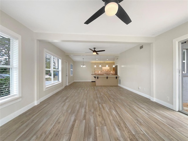 unfurnished living room with light hardwood / wood-style floors