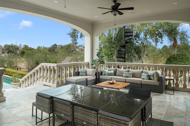 view of patio featuring outdoor lounge area and ceiling fan