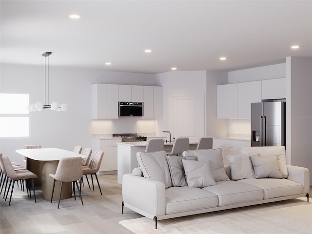 living room with a chandelier