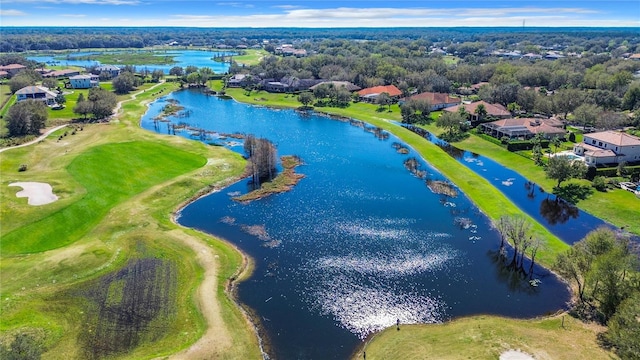 aerial view with a water view and a residential view