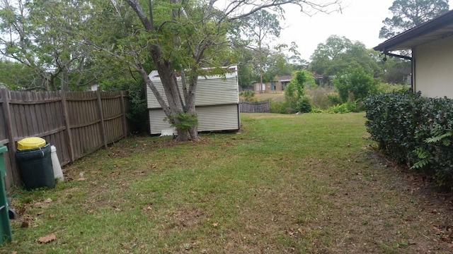 view of yard featuring a storage shed