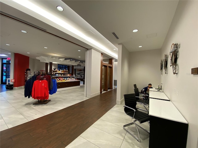 office area featuring light tile flooring