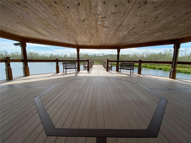 view of dock with a water view