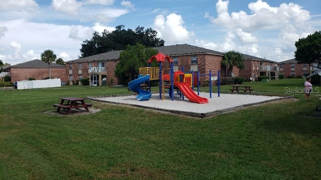 view of play area with a lawn