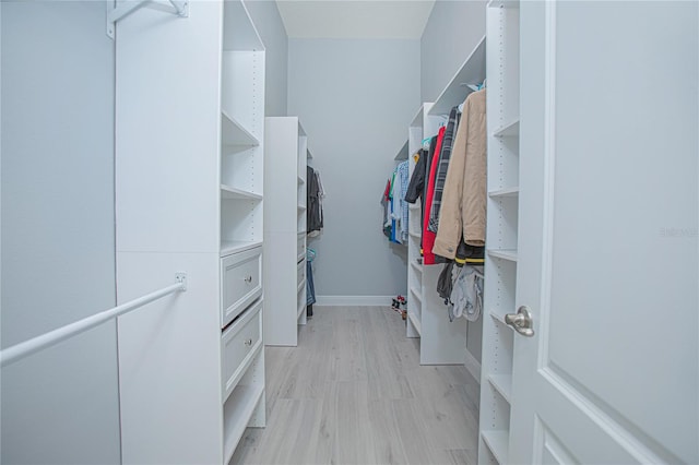 walk in closet with light wood-type flooring