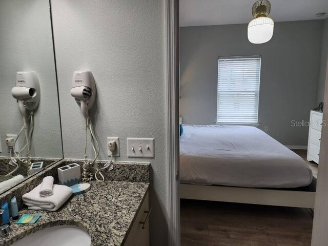 bathroom featuring vanity and hardwood / wood-style floors