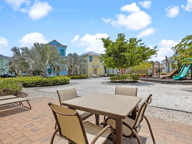 view of patio / terrace featuring a playground