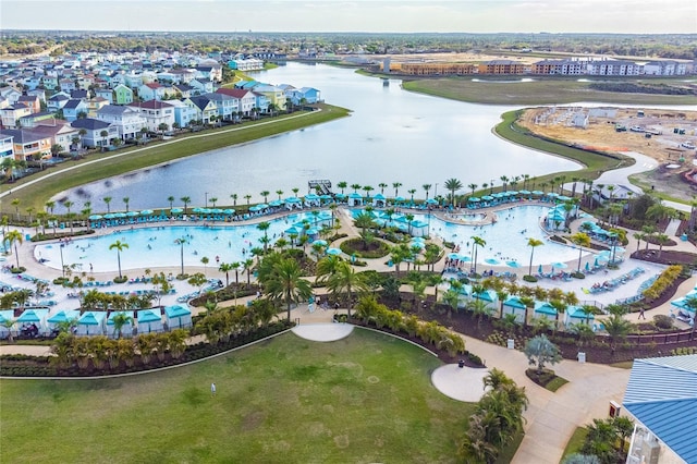 aerial view with a water view