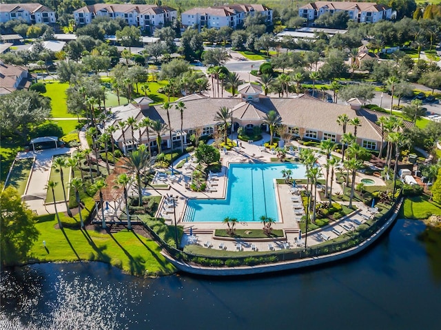 aerial view featuring a water view