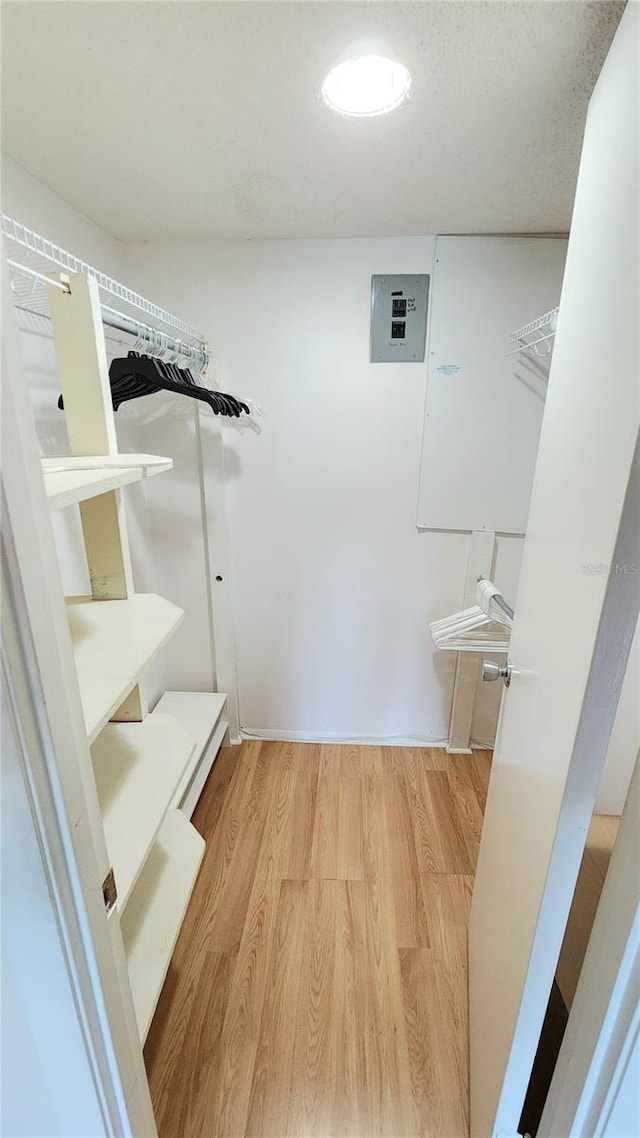 spacious closet featuring light hardwood / wood-style floors