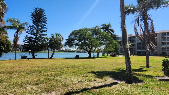 view of yard with a water view