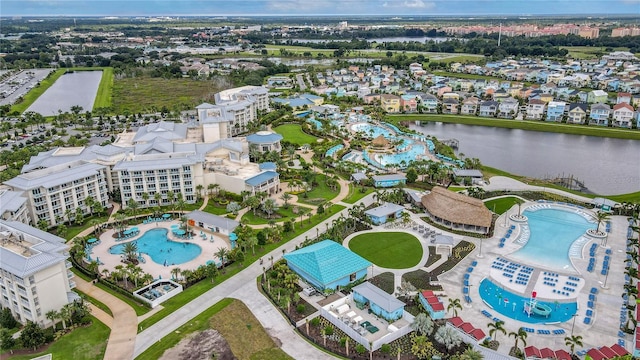 aerial view featuring a water view