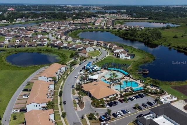 aerial view with a water view