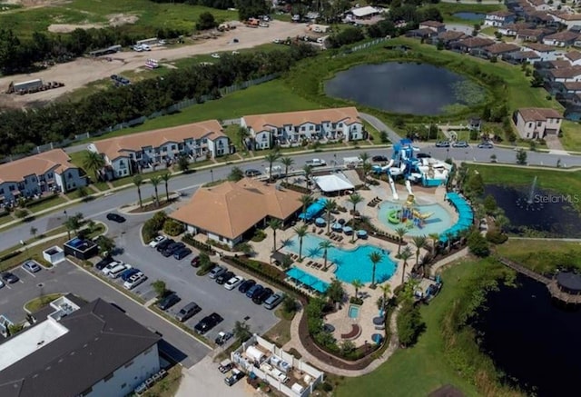 aerial view with a water view