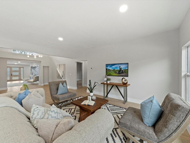 living room featuring light wood-type flooring