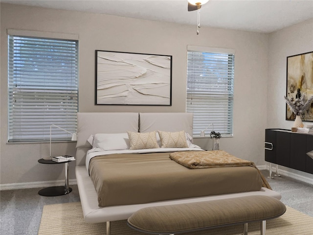 bedroom featuring carpet flooring and ceiling fan