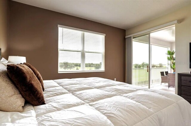 bedroom with a closet, access to outside, and multiple windows