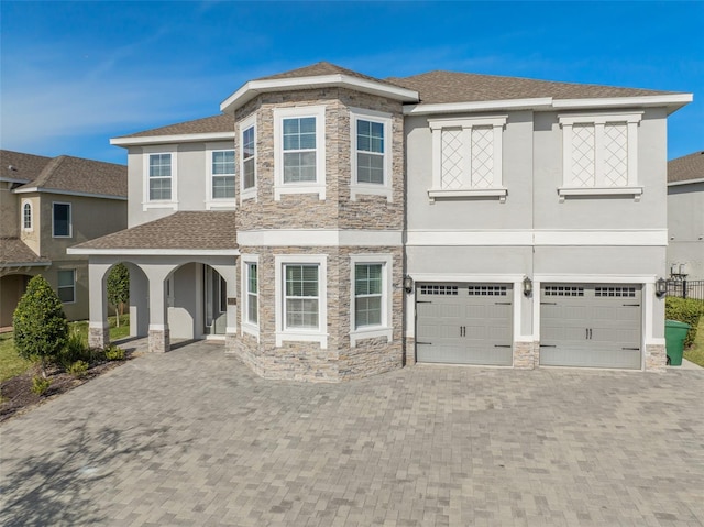 view of front of property with a garage