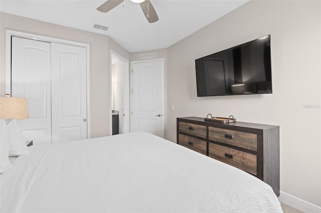 bedroom featuring a closet and ceiling fan