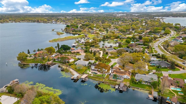 bird's eye view featuring a water view