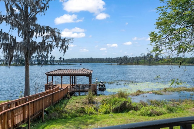 view of dock with a water view