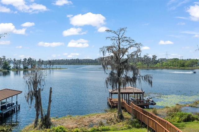 dock area featuring a water view