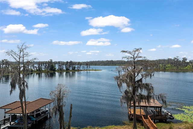 view of dock featuring a water view