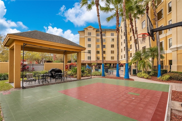 view of basketball court featuring a gazebo