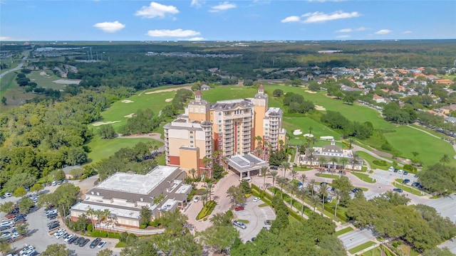bird's eye view with view of golf course