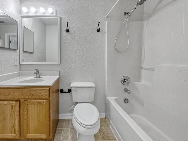 full bathroom featuring shower / bathing tub combination, tile patterned flooring, vanity, and toilet