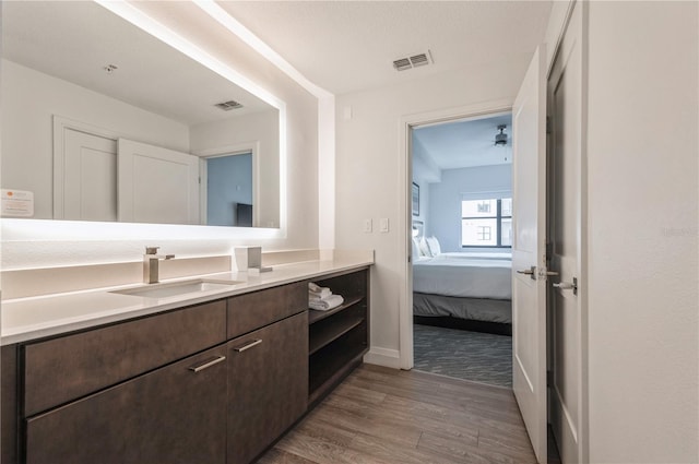 bathroom featuring vanity and hardwood / wood-style floors