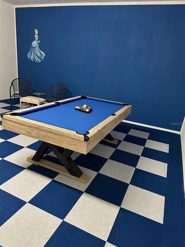 game room featuring tile flooring and pool table