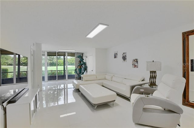 living room featuring light tile flooring